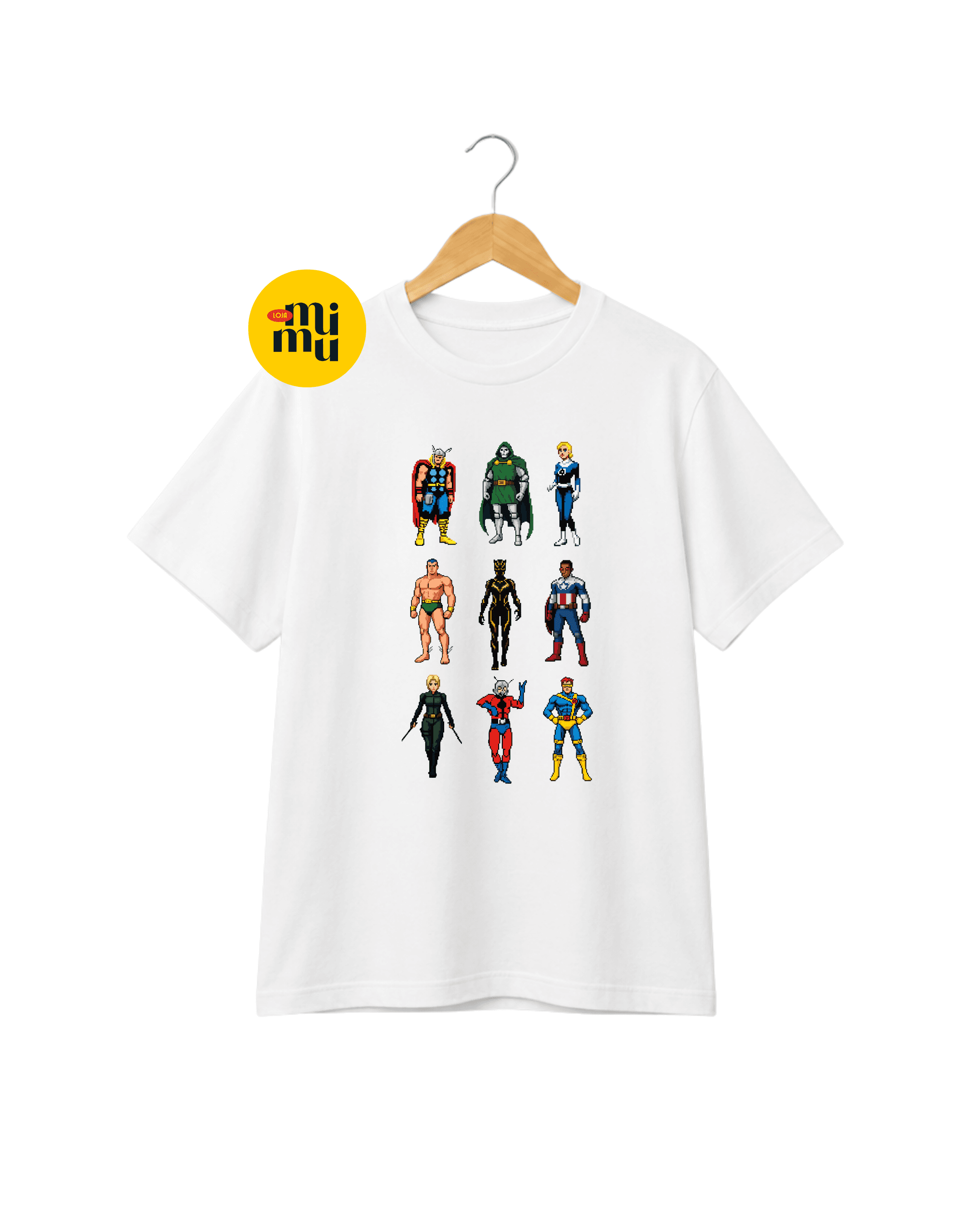 Camisa Vingadores - Heróis e heroínas pixel